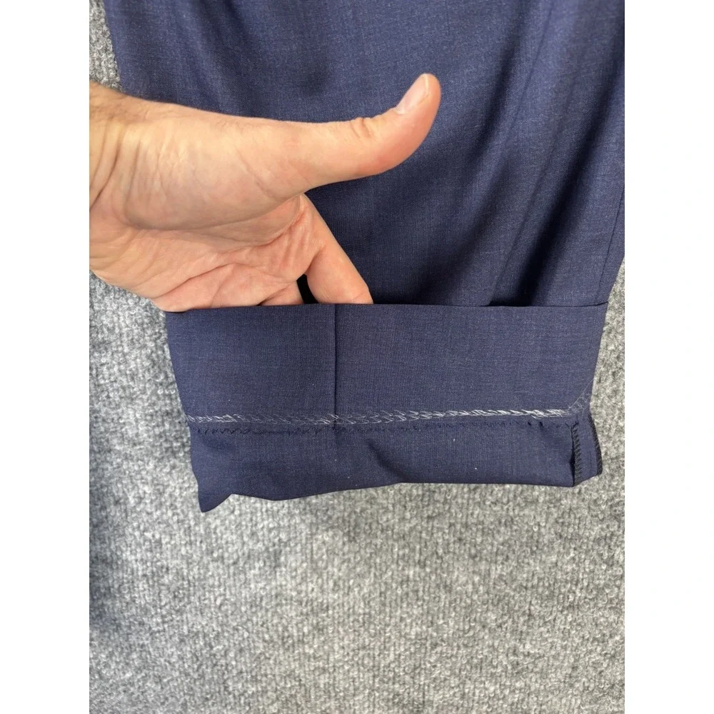 6 East Reda Dress Pants Men 36x26‎ Blue Italian Wool Super 130's Office Luxury